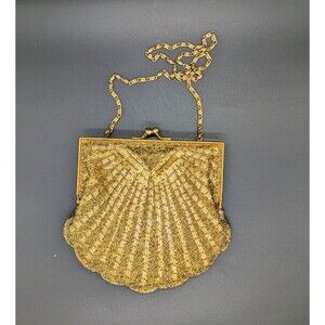 Partners Vintage 1980s Gold Beaded Evening Coin Purse Chain Strap Kisslock